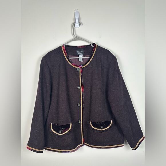 Koos Of Course Jacket Artsy Velvet Trim Pockets Size 2X Timeless Vintage EUC - Picture 1 of 7
